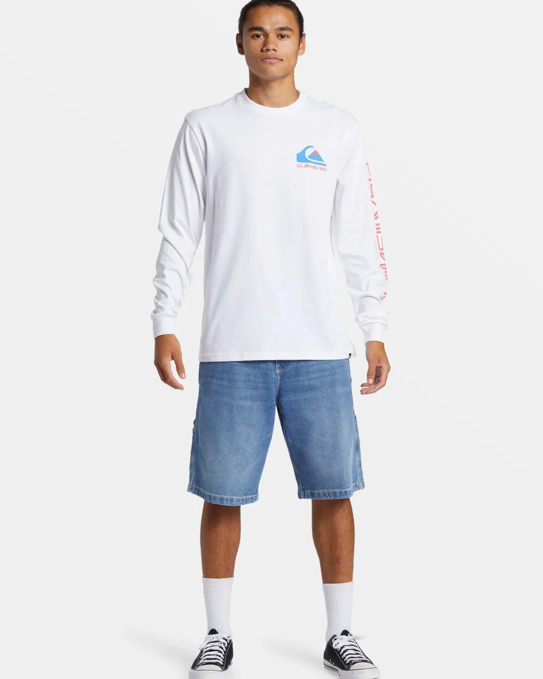 Quiksilver Tees>Comp Logo Long Sleeve T-Shirt WHITE