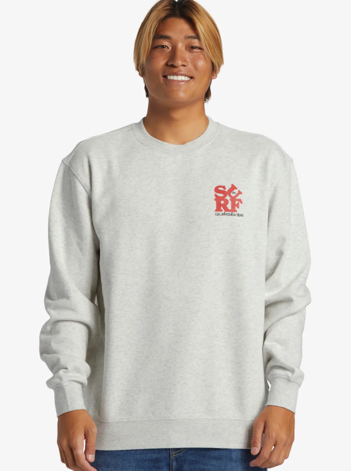 Quiksilver Sweatshirts & Hoodies>Graphic Mix Crew Neck Sweatshirt WHITEMARBLEHEATHER