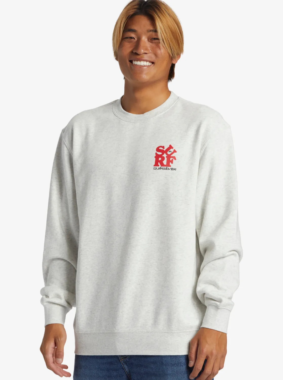 Quiksilver Sweatshirts & Hoodies>Graphic Mix Crew Neck Sweatshirt WHITEMARBLEHEATHER