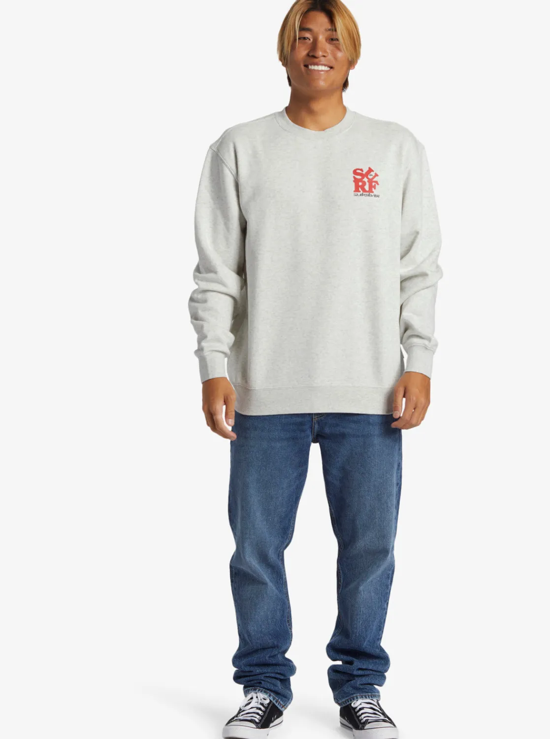 Quiksilver Sweatshirts & Hoodies>Graphic Mix Crew Neck Sweatshirt WHITEMARBLEHEATHER