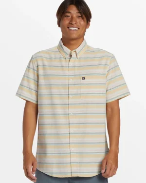 Quiksilver Shirts & Polos>Oxford Stripe Classic Short Sleeve Shirt - OCHREOXFORDSTRIPESSWOVEN