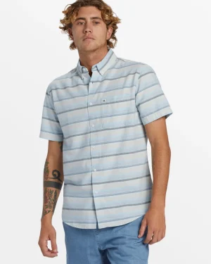 Quiksilver Shirts & Polos>Oxford Stripe Classic Short Sleeve Shirt - GREYVIOLETOXFORDCLASSICSSS