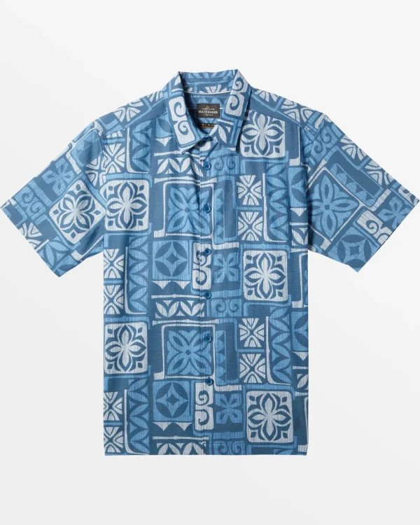 Quiksilver Shirts & Polos | Shirts & Polos>Waterman Tapa Time Short Sleeve Shirt BLUESTEELTAPATIMEWOVEN